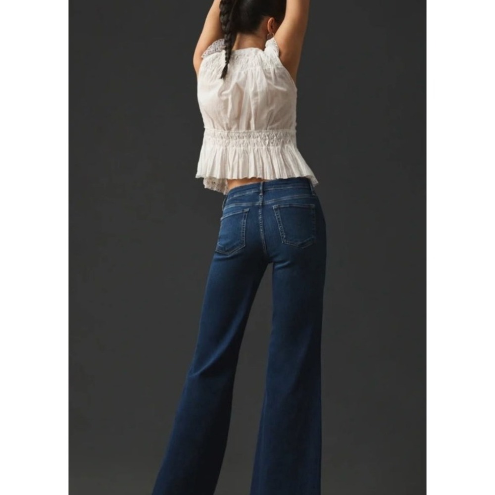 Pilcro Anthropologie Pintuck Dark Wash Flare Jeans Sz 28 Boho Nautical High-Rise - Picture 2 of 12